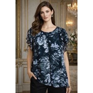 Roz & Ali SZ‎ XL Tunic Blouse Floral Asian Inspired Chic Flowy LIned